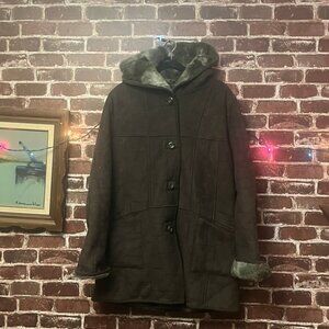 VTG Nygård Collection Faux Suede Patchwork Hooded Coat - Size M